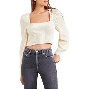 Cream Square Neck Knit Sweater